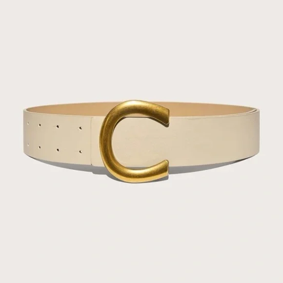 Khaki vegan leather gold buckle high waisted belt Statement Brown Leather Belt with Striking Gold Buckle  main image 2